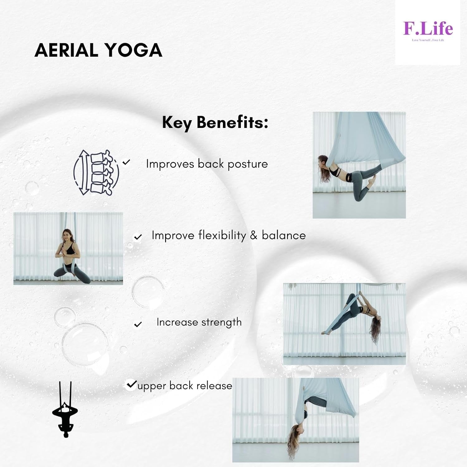 Aerial Yoga Hammock 5.5 Yards Premium Aerial Silk Fabric Yoga Swing for Antigravity Yoga Inversion Include Daisy Chain,Carabiner and Pose Guide